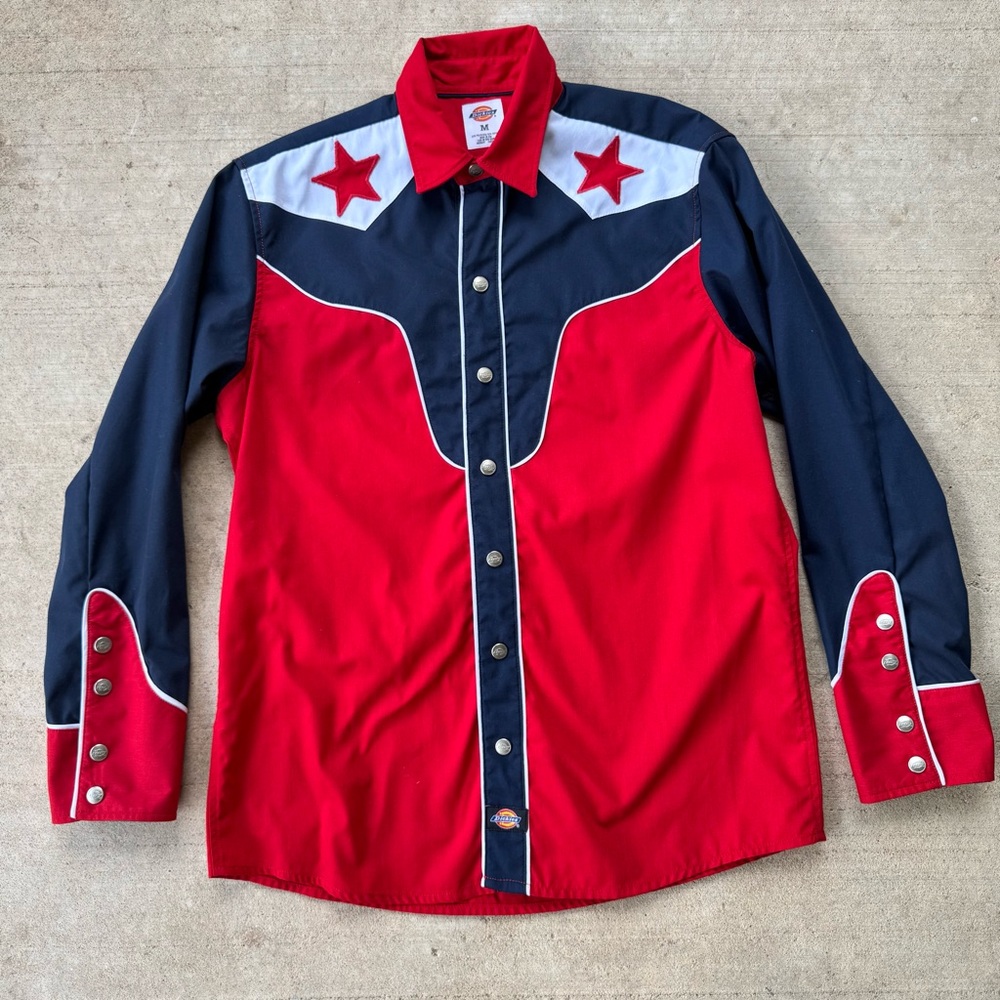 DICKIES Texas Lone Star Men’s Long Sleeve Western Style Rockabilly Shirt Size M
